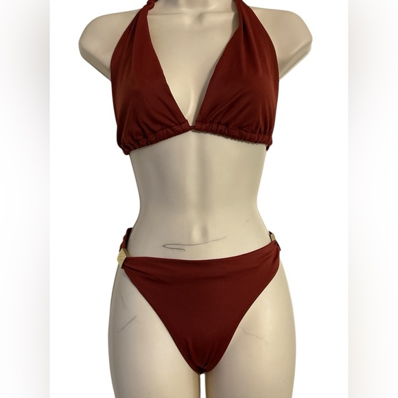 White House Black Market Bikini set with Gold detail color Terracotta 
sz Large - Picture 1 of 7